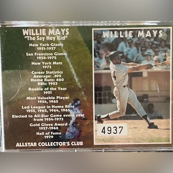 1997 Allstar Collector’s Club Willie Mays Baseball Card - Picture 3 of 4